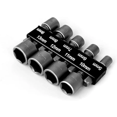Image of CeyMlem Socket Set, 5 13 mm Adapter, 9 Pieces, Hexagonal Drill Adapter Tool, Nuts, Nut Bit for Drills or Cordless Screwdrivers