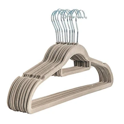 Image of (20 PACK Grey) Non Slip Velvet Hangers Ultra Thin Suit Space Saving Strong Hook and Durable Clothes for Coats, Jackets, Pants, &amp; Dress