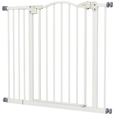 Image of PawHut Pressure Fit Dog Stair Gate No Drilling Safety Auto Close for Doorways, Hallways, 74 94cm Adjustable, 78cm Tall, White