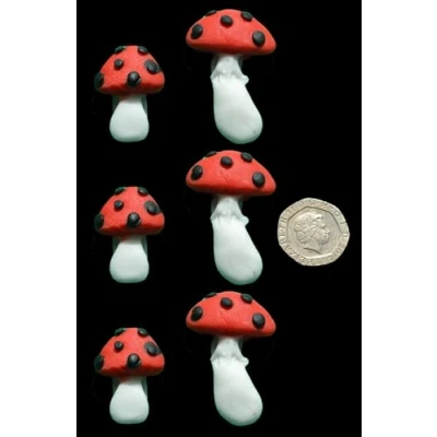 Image of 6 x Edible 3D High Detail Mushroom Set icing toppers, cake cupcakes decorations