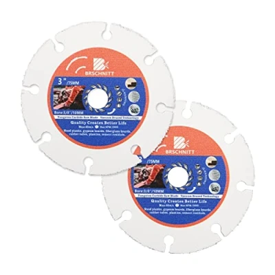 Image of Carbide Multi Wheel,BRSCHNITT 2pcs 75mm with Arbor 10mm Tungsten Cut Off Wheel for Wood,Laminate,Gypsum board,Plastic Angle Grinder Cutting Disc