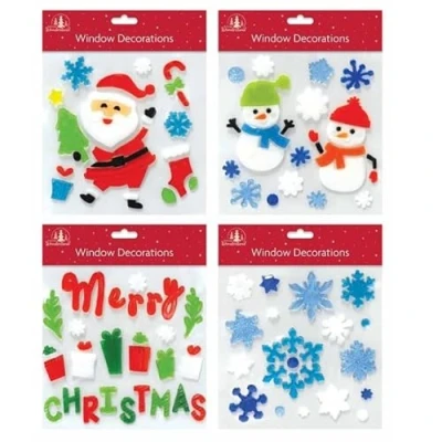 Image of The Home Fusion Company Set of 4 x Christmas Xmas Square Window Gel Jelly Stickers Decals Decorations