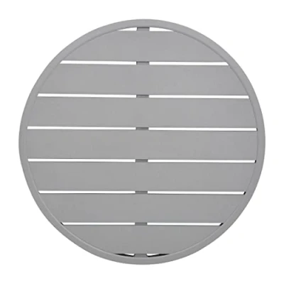 Image of Bolero Aluminium Round Table Top 580 mm, Light Grey, Modern Slatted Design, Serve Hot Plates up to 180C, Wipe Clean Surface, Indoor Outdoor Rust Resistant Tabletop, FX038