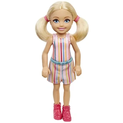 Image of Barbie Chelsea Doll (6 Inch Blonde) Pink Striped Outfit