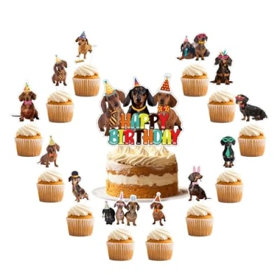 Image of 25 Pcs Dachshund Cake Decorations Topper Cupcake Toppers for Dog Birthday Party Supplies