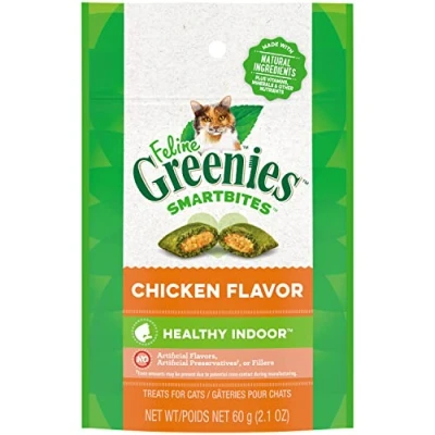 Image of Greenies FELINE SMARTBITES HEALTHY INDOOR Natural Treats for Cats, Chicken Flavor, 2.1 oz. Pouch