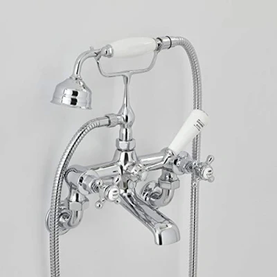 Image of Milano Elizabeth Traditional Wall Mounted Bath Shower Mixer Tap Crosshead Handles Chrome White