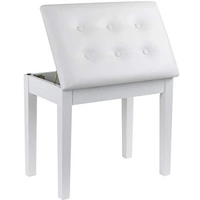 Image of GRANDMA SHARK Piano Stool, Dressing Table Single Seat Keyboard Bench with Storage Compartment, Soft Faux Leather Padded (White)