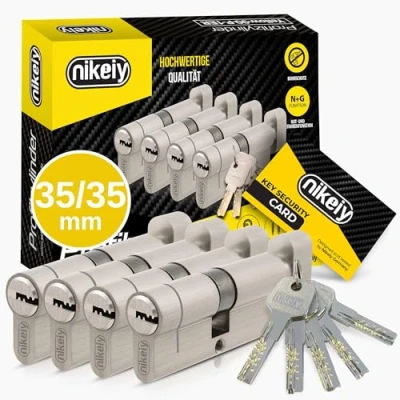 Image of GERCAR Pro+ Set of 4 Profile Cylinders Simultaneous Locking 35/35 N+G Lock Cylinder with Emergency and Danger Function Drill Protection 10 Keys CodeCard 70 mm A:35