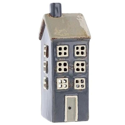 Image of Village Pottery Mini Tall House Tealight Holder Blue 331042