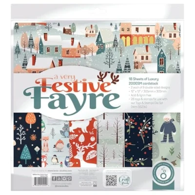 Image of Tonic Studios A Very Festive Fayre Patterned Paper Pad 200gsm Cardstock (12&#039;&#039; X 12&#039;&#039;)