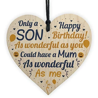 Image of RED OCEAN FUNNY Birthday Gift For Son Wooden Heart Card Keepsake Plaque Gifts Him