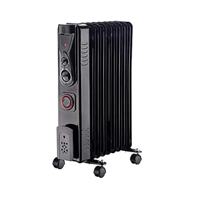 Image of NRG Oil Filled Radiator 9 Fins Portable Electric Heater with Timer Adjustable Thermostat Safety Cut Off Energy Efficiency 2KW Black