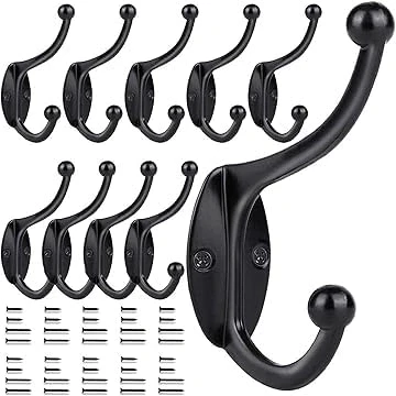 Image of GlazieVault Black Coat Hooks for Wall (Black Pack 10) Zinc Alloy Hooks(10 Pack) Heavy Duty Mounted Premium Design Rust Free Door Hanging