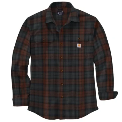 Image of Carhartt 106356 Loose Fit Heavyweight Flannel Long Sleeve Plaid Shirt MOCHA XL