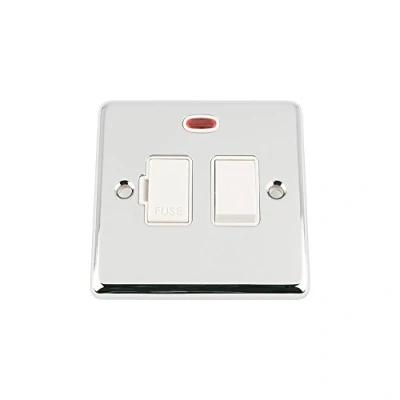Image of Fused Switch with Neon Polished Chrome Classic White Insert Plastic 13 Amp Switched Spur Unit