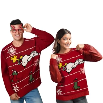 Image of United Labels Snoopy Christmas Jumper Unisex Red Winter Knitted for Men and Women, red, XL
