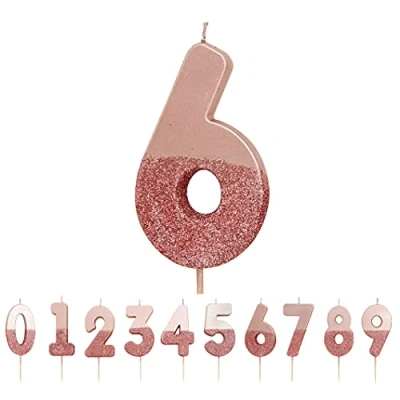 Image of Talking Tables Rose Gold Glitter Number 6 Candle Premium Quality Cake Topper Decoration Pretty, Sparkly for Kids, Adults, 16th, 60th Birthday Party, Anniversary, Milestone, RoseGold6,8 cm