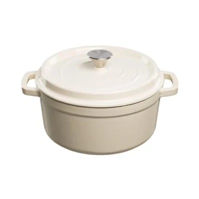Image of GRAND FEU Enameled Cast Iron Pot 4.7L Stylish Saucepan Minimalist Design with Lid (White)