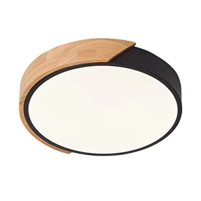 Image of Schindora Led Ceiling Light 24W Neutral White 4500K 1600LM, Indoor Wooden Round Modern Lights Ø30cm for Lounge Hallway Home Office Porch
