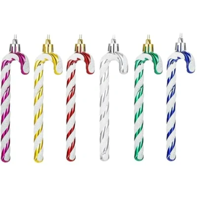 Image of 6 PCS 13cm Glitter Candy Cane Christmas Tree Decorations, Ornaments, Twisted Plastic Hanging Colorful