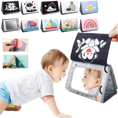 Image of Infant Tummy Time Soft Book Floor Mirror Toy for Babies Newborn Baby Double Sided Activity Flip Sensory 0 12 Months