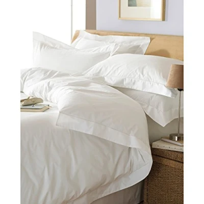 Image of Paoletti 5 Star Hotel Quality Oxford Double Bed Size Duvet Set 200 Thread Count Percale White Cotton Machine Washable