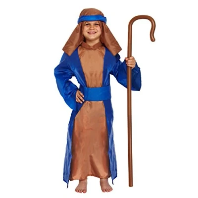 Image of HENBRANDT Children’s Blue and Brown Shepherd Costume Xmas Joseph Nativity Play Pantomime Fancy Dress Outfit for Kids Christmas Boys (Age 10 12)