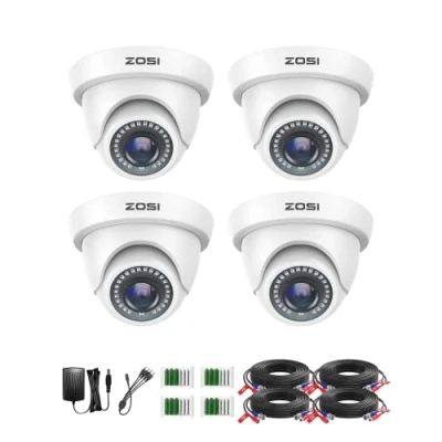 Image of ZOSI 4 Pack 1080p HD TVI Home Security Camera Outdoor Indoor 1920TVL, 80ft Night Vision, 90View Angle, Weatherproof Outside Surveillance CCTV Dome Camera(White)