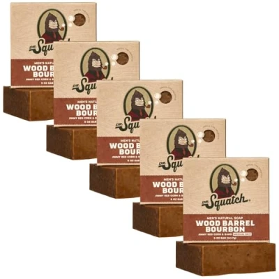 Image of Dr. Squatch Men&#039;s Bar Soap 5 Pack Wood Barrel Bourbon All Natural for Men Bars of Smell like Aged