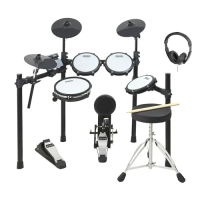 Image of Axus AXK5 Electronic Drum Kit Full Mesh Head Set with 25 Sounds, USB MIDI, Headphones, Stool &amp; Sticks Included Perfect for Beginners Adults Kids Home Practice