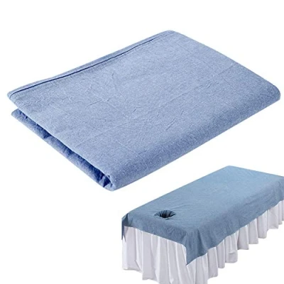 Image of Beauty Massage Bed Sheets, Salon SPA Couch Soft Cotton Cover Protector with Face Breath Hole (Navy)