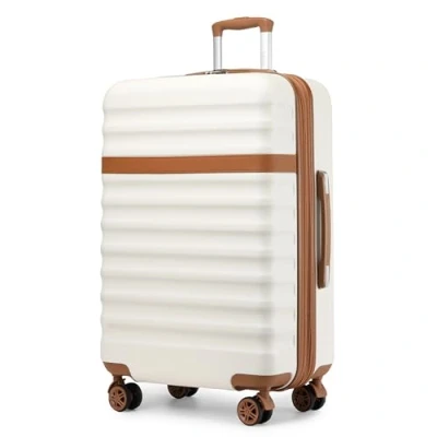 Image of Kono Large Suitcase Check in 28 Inch Expandable Luggage ABS+PC Hardshell Lightweight Travel Trolley with TSA Lock Spinner Wheels (Cream/Brown)