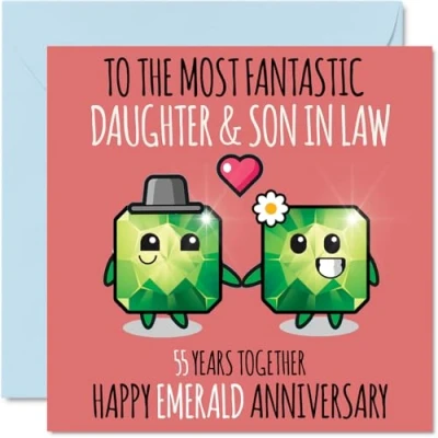 Image of Cute Emerald Anniversary Card for Daughter &amp; Son In Law 55 Years Together Happy 55th Wedding Cards Daughter, 145mm x Greeting Fifty Fifth Anniversaries