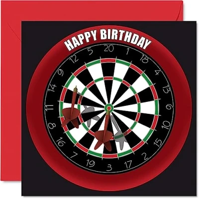 Image of Fun 59th Birthday Cards for Men Woman Dart Board Happy Card Dad Mum Grandad Nanny Grandma Uncle Auntie Cousin Friend, 145mm x Sports Darts Bday Greeting