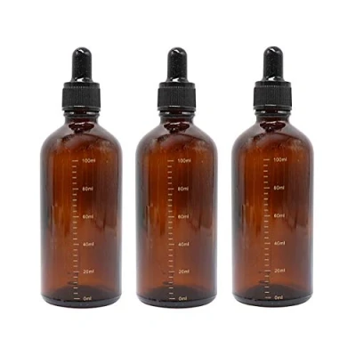 Image of QUUPY 3PCS 100ml Amber Glass Bottle Empty Dropper with Pipette Refillable Graduated Scale for Essential Oil Diffuser Beauty Mix