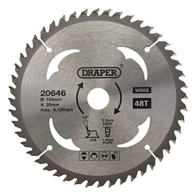 Image of Draper TCT Circular Saw Blade for Wood, 165 x 20mm, 48T