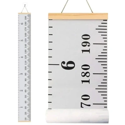 Image of WAIZHIUA Baby Growth Chart, Nursery Height Charts for Kids, Canvas Wall Hanging Rulers Measuring Kids Boys Girls, 200cm x 20cm(Grey)