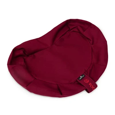 Image of Yoga Studio Spare EU Crescent Zafu Meditation Cushion Organic Cotton Removable Washable Cover Carry Handle (Burgundy)