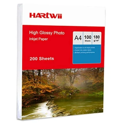 Image of Hartwii 200 Sheets A4 High Glossy White Photo Paper Inkjet Printing 180Gsm x