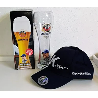 Image of Erdinger Glasses/White Beer Glass/Catcher Glass with Engraving / 1 x 0.5 Litre Wheat Glass/Jürgen Klopp/Baseball Cap/Beer Glass/Action/Kik