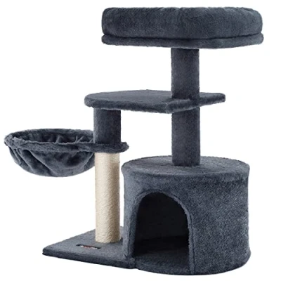 Image of Feandrea Cat Tree, Small Tower, Kitten Scratching Post, Smoky Grey PCT59G