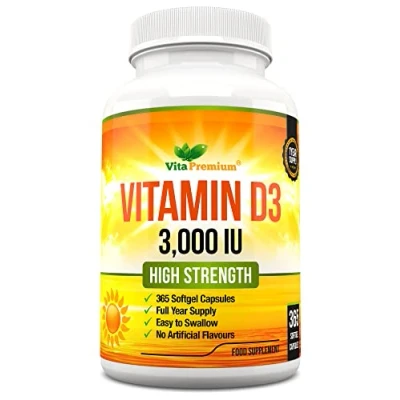 Image of Vitamin D 3,000 IU, High Strength D3 Supplement, 365 Easy to Swallow Softgels Full Year Supply
