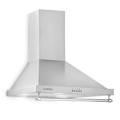 Image of Klarstein Montblanc Cooker Hood Kitchen Extractor Fan, 610m3 / h, 3 Stages, 165W, 2 x 1.5W LED Bulbs, Mounting Set with Wall Brackets, Energy Efficiency Class A, Silver/Grey