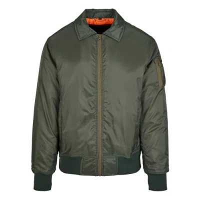 Image of Build Your Brand Men&#039;s Collar Bomber Jacket, Dark Olive, L