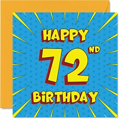 Image of Fun 72nd Birthday Cards for Men Woman Comic Book Happy Card Grandpa Grandma Nanny Dad Mum Great Grandad Auntie Uncle Gran, 145mm x Greeting Cards,