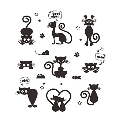 Image of ufengke Black Funny Cats Switch Wall Stickers DIY Removable Vinyl Kitten Decals Art Decor for Light Socket in Bedroom Living Room