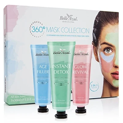 Image of Belle Azul Mask Collection Moisturizes, Purifies and Reduces Wrinkles Facial Masks for Different Areas of the Face, with Shea Butter Kit 3 x 30 ml Made in Spain