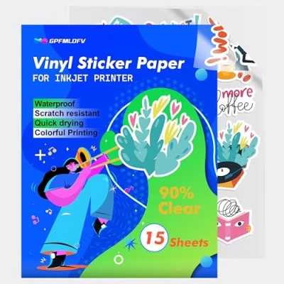 Image of Clear Printable Vinyl for Inkjet Printer [85% Clear] 15 Sheets A4 Sticker Paper, Transparent and Water Repellent Paper Cricut, Self Adhesive Sticker, DIY Stickers, Products Labels