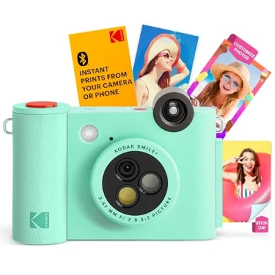 Image of KODAK Smile+ 2 in 1 Digital Instant Print Camera &amp; Wireless Bluetooth Photo Printer 10MP, Special Effect Rotating Lens, Zink 2x3 Inch Sticky Back Photos, via Fun App from Smart Devices Green